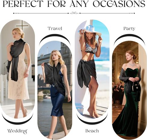 شالات وأغطية سوداء من E-Clover لفساتين السهرة وشاح من الساتان للنساء شالات زفاف طويلة لحفلات الزفاف والارتداء اليومي in Kuwait