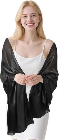 شالات وأغطية سوداء من E-Clover لفساتين السهرة وشاح من الساتان للنساء شالات زفاف طويلة لحفلات الزفاف والارتداء اليومي in Kuwait