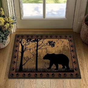 Rustic Cabin Wildlife Runner Rug 2x6,Bear Country,Ultra-Thin Throw Carpet Washable Kitchen Runners Vintage Hallway Rug Entrance Door Mat Non Slip Accent Area Rugs for Entryway,Laundry,Bathroom in Saudi Arabia