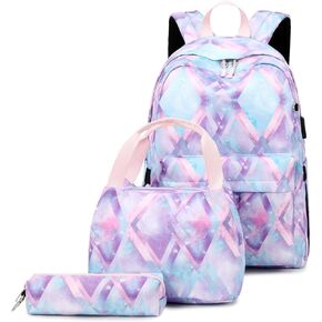 ZHIERNA Kids Backpack For Girls Teen,3Pcs Set Cute elementary school Bag, 15.6in Laptop Daypack Bookbags With USB Charging Port(Blue) in Kuwait