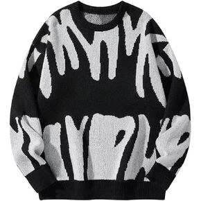 Yimoon Mens Oversized Sweaters Y2K Aesthetic Flame Graphic Crewneck Sweatershirts Knitted Casual Pullover Jumpers in Kuwait