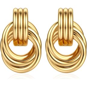 ORAZIO Chunky Gold Plated Knot Earrings for Womens Trendy 925 Silver Statement Lightweight Dangle Drop Hypoallergenic Large Geometric Stud Earring Jewelry for Women in Kuwait