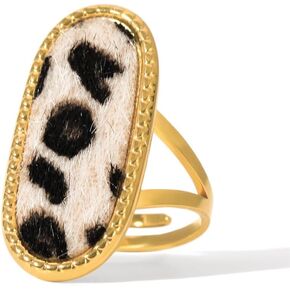 Vintage Leopard Print Oval Adjustable Open Rings for Women Men Stainless Steel Gold Plated Fashion Geometric Animal Print Stackable Statement Finger Band Rings Comfot Fit Unique Jewelry in Kuwait