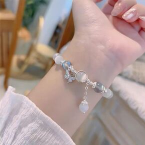 Cat Eye Stone Bracelet For Women Design, Quality Gray Crystal Butterfly Bracelet, Crystal Stone Bracelet for Women Men Family Friends Bracelet Gifts in Kuwait