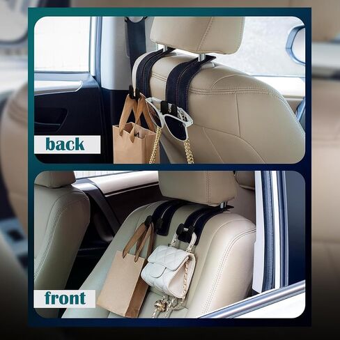 2Pcs Car Headrest Hooks - Backseat Organizer with Bag/Purse Holder, Cup & Phone Hangers, Vehicle Storage Accessories for Women (black) in Saudi Arabia