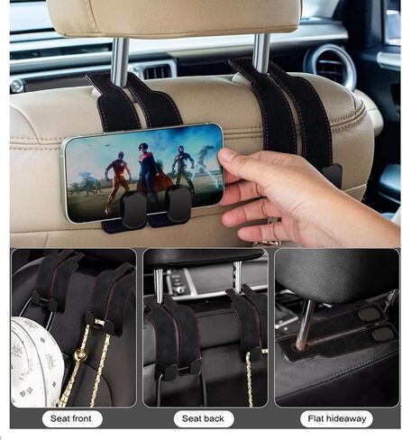2Pcs Car Headrest Hooks - Backseat Organizer with Bag/Purse Holder, Cup & Phone Hangers, Vehicle Storage Accessories for Women (black) in Saudi Arabia