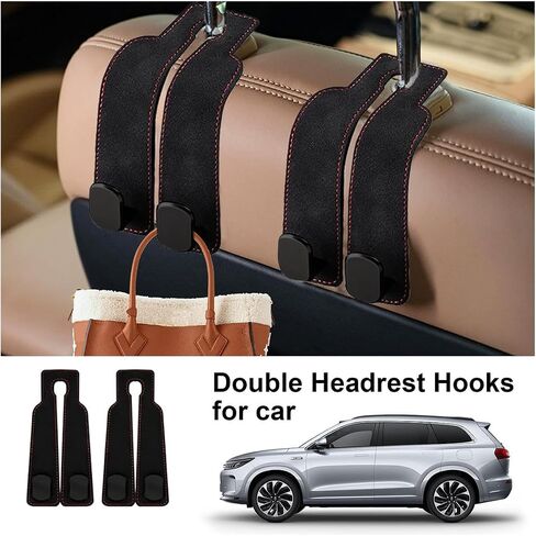 2Pcs Car Headrest Hooks - Backseat Organizer with Bag/Purse Holder, Cup & Phone Hangers, Vehicle Storage Accessories for Women (black) in Saudi Arabia
