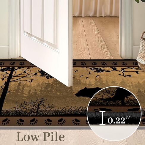Rustic Cabin Wildlife Runner Rug 2x6,Bear Country,Ultra-Thin Throw Carpet Washable Kitchen Runners Vintage Hallway Rug Entrance Door Mat Non Slip Accent Area Rugs for Entryway,Laundry,Bathroom in Saudi Arabia