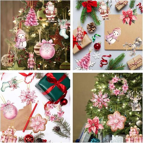 24pcs Wooden Ornaments - Christmas Wood Decors, Hanging Sign Gnome Ornaments with Ropes for Tree Home Decor in Kuwait