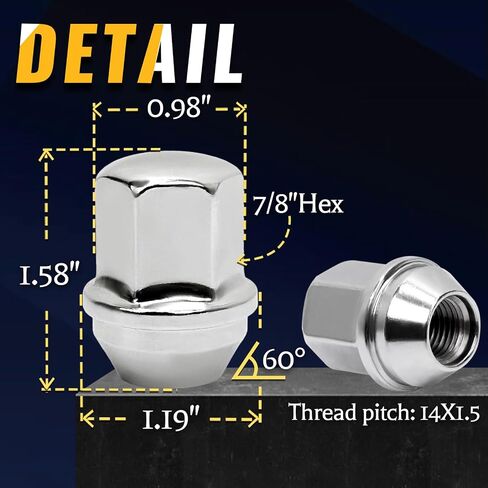 Set of 24, 14x1.5 Wheel Lug Nut Black 1.78’’ Tall 7/8’’ Hex 60° Cone Seat Compatible with OEM Factory Silverado Tahoe Suburban Colorado in Saudi Arabia