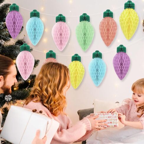12 Pcs 12'' Jumbo Christmas Lights Honeycomb Hanging Decorations Large 3D Light Bulb Shaped Xmas Assorted Colors Honeycomb Ornament for Christmas Classroom Decorations in Saudi Arabia
