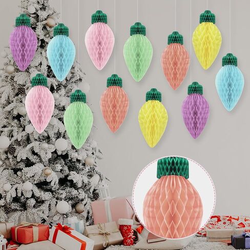 12 Pcs 12'' Jumbo Christmas Lights Honeycomb Hanging Decorations Large 3D Light Bulb Shaped Xmas Assorted Colors Honeycomb Ornament for Christmas Classroom Decorations in Saudi Arabia