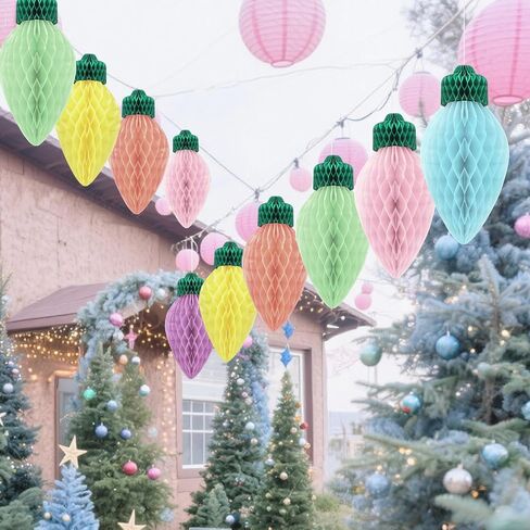 12 Pcs 12'' Jumbo Christmas Lights Honeycomb Hanging Decorations Large 3D Light Bulb Shaped Xmas Assorted Colors Honeycomb Ornament for Christmas Classroom Decorations in Saudi Arabia