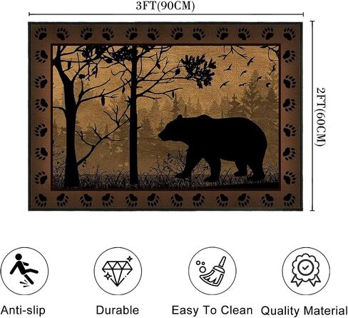 Rustic Cabin Wildlife Runner Rug 2x6,Bear Country,Ultra-Thin Throw Carpet Washable Kitchen Runners Vintage Hallway Rug Entrance Door Mat Non Slip Accent Area Rugs for Entryway,Laundry,Bathroom in Saudi Arabia