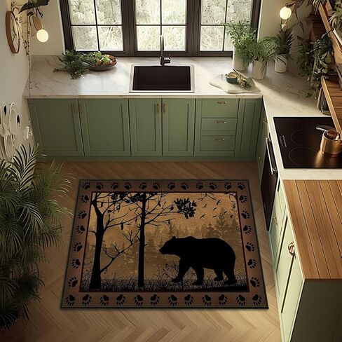 Rustic Cabin Wildlife Runner Rug 2x6,Bear Country,Ultra-Thin Throw Carpet Washable Kitchen Runners Vintage Hallway Rug Entrance Door Mat Non Slip Accent Area Rugs for Entryway,Laundry,Bathroom in Saudi Arabia