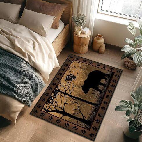Rustic Cabin Wildlife Runner Rug 2x6,Bear Country,Ultra-Thin Throw Carpet Washable Kitchen Runners Vintage Hallway Rug Entrance Door Mat Non Slip Accent Area Rugs for Entryway,Laundry,Bathroom in Saudi Arabia
