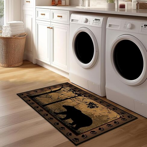 Rustic Cabin Wildlife Runner Rug 2x6,Bear Country,Ultra-Thin Throw Carpet Washable Kitchen Runners Vintage Hallway Rug Entrance Door Mat Non Slip Accent Area Rugs for Entryway,Laundry,Bathroom in Saudi Arabia