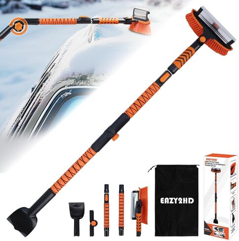 Eazy2hD 61.4" Bendable Snow Brush Ice Scrapers for Car Windshield with Squeegee & Foam Grip, Extendable Aluminum Handle, 180° Pivoting Snow Removal Tool Car Brush for Outdoor Car, Truck, SUV in Saudi Arabia
