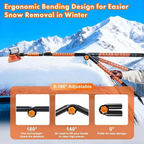 Eazy2hD 61.4" Bendable Snow Brush Ice Scrapers for Car Windshield with Squeegee & Foam Grip, Extendable Aluminum Handle, 180° Pivoting Snow Removal Tool Car Brush for Outdoor Car, Truck, SUV in Saudi Arabia