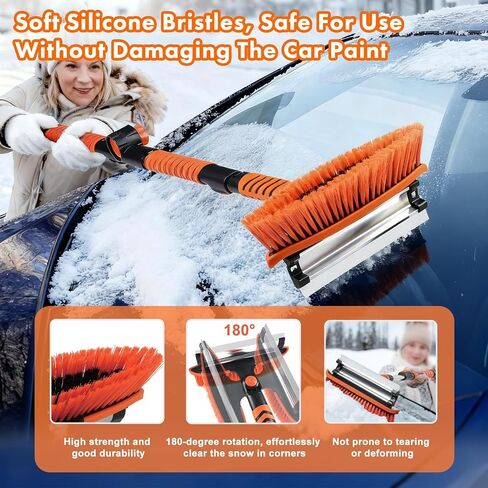 Eazy2hD 61.4" Bendable Snow Brush Ice Scrapers for Car Windshield with Squeegee & Foam Grip, Extendable Aluminum Handle, 180° Pivoting Snow Removal Tool Car Brush for Outdoor Car, Truck, SUV in Saudi Arabia