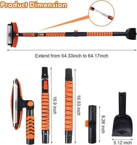 Eazy2hD 61.4" Bendable Snow Brush Ice Scrapers for Car Windshield with Squeegee & Foam Grip, Extendable Aluminum Handle, 180° Pivoting Snow Removal Tool Car Brush for Outdoor Car, Truck, SUV in Saudi Arabia
