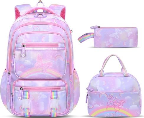 Backpack for Kids - Schoolbag for Girls Kids Teen Women Travel Daypacks - Middle School Cute Backpack with Lunch Box (PURPLE-3IN1) in Saudi Arabia