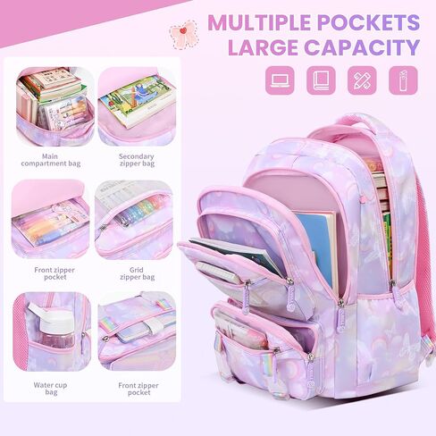 Backpack for Kids - Schoolbag for Girls Kids Teen Women Travel Daypacks - Middle School Cute Backpack with Lunch Box (PURPLE-3IN1) in Saudi Arabia