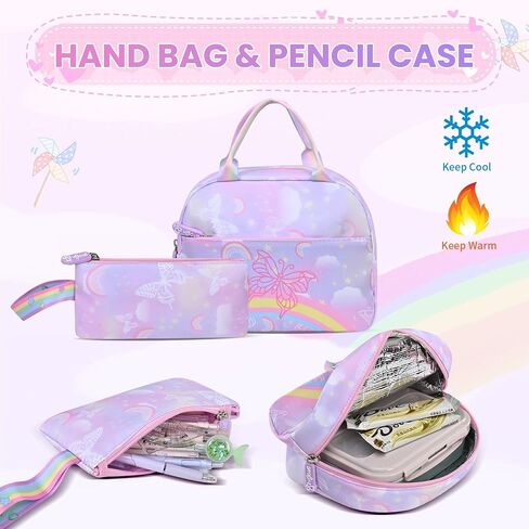 Backpack for Kids - Schoolbag for Girls Kids Teen Women Travel Daypacks - Middle School Cute Backpack with Lunch Box (PURPLE-3IN1) in Saudi Arabia