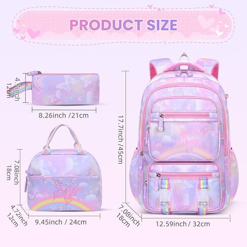 Backpack for Kids - Schoolbag for Girls Kids Teen Women Travel Daypacks - Middle School Cute Backpack with Lunch Box (PURPLE-3IN1) in Saudi Arabia