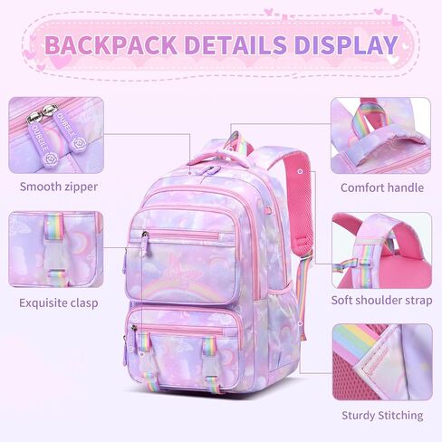 Backpack for Kids - Schoolbag for Girls Kids Teen Women Travel Daypacks - Middle School Cute Backpack with Lunch Box (PURPLE-3IN1) in Saudi Arabia