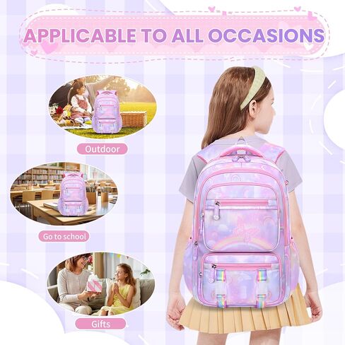 Backpack for Kids - Schoolbag for Girls Kids Teen Women Travel Daypacks - Middle School Cute Backpack with Lunch Box (PURPLE-3IN1) in Saudi Arabia