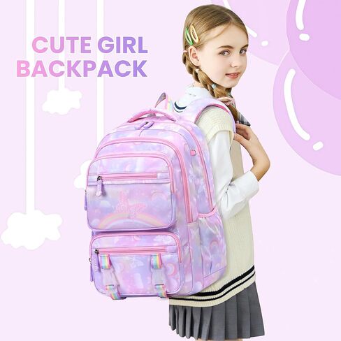 Backpack for Kids - Schoolbag for Girls Kids Teen Women Travel Daypacks - Middle School Cute Backpack with Lunch Box (PURPLE-3IN1) in Saudi Arabia