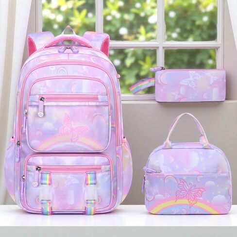 Backpack for Kids - Schoolbag for Girls Kids Teen Women Travel Daypacks - Middle School Cute Backpack with Lunch Box (PURPLE-3IN1) in Saudi Arabia
