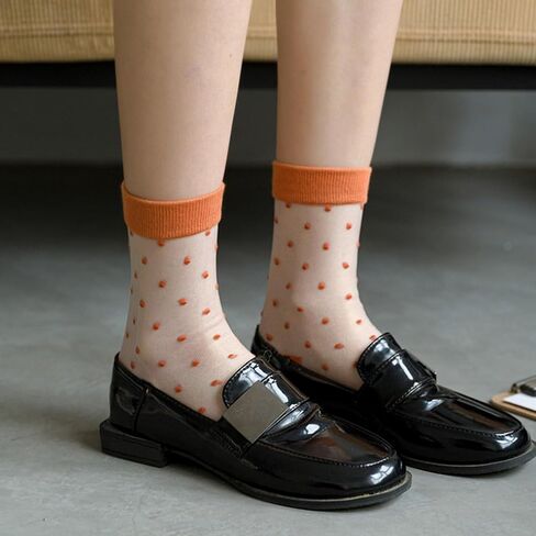 Womens Sheer Socks, Summer Transparent Thin Vintage Flower/Polka Dot Mesh Lace Elastic Jacquard Crystal Glass Socks in Saudi Arabia