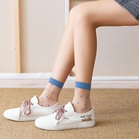 Womens Sheer Socks, Summer Transparent Thin Vintage Flower/Polka Dot Mesh Lace Elastic Jacquard Crystal Glass Socks in Saudi Arabia