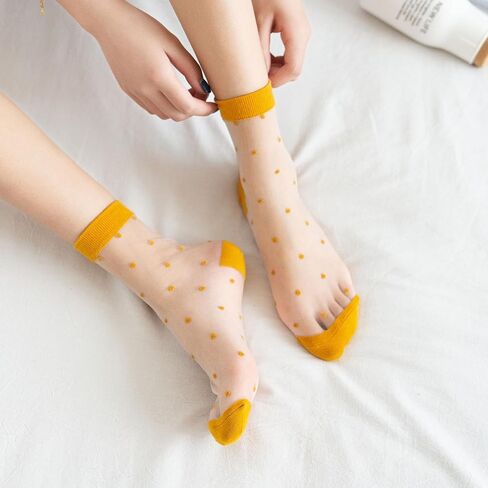 Womens Sheer Socks, Summer Transparent Thin Vintage Flower/Polka Dot Mesh Lace Elastic Jacquard Crystal Glass Socks in Saudi Arabia