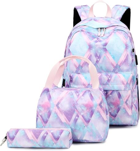 ZHIERNA Kids Backpack For Girls Teen,3Pcs Set Cute elementary school Bag, 15.6in Laptop Daypack Bookbags With USB Charging Port(Blue) in Kuwait