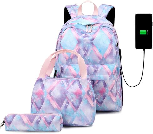 ZHIERNA Kids Backpack For Girls Teen,3Pcs Set Cute elementary school Bag, 15.6in Laptop Daypack Bookbags With USB Charging Port(Blue) in Kuwait