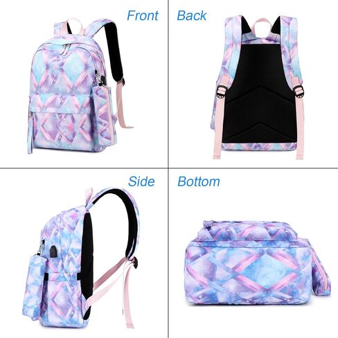 ZHIERNA Kids Backpack For Girls Teen,3Pcs Set Cute elementary school Bag, 15.6in Laptop Daypack Bookbags With USB Charging Port(Blue) in Kuwait