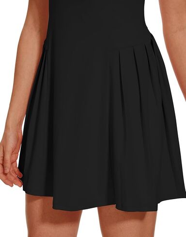 M MOTEEPI Women Tennis Dresses Sleeveless U Neck Golf Dress Side Pleat Workout Dress with Built in Shorts and Bra in Kuwait