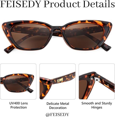 FEISEDY Trendy Polarized Cateye Sunglasses for Women Men Retro Rectangle Narrow Sunnies B4176 in Saudi Arabia