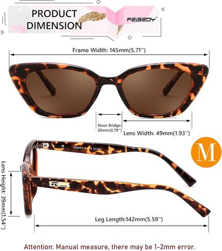 FEISEDY Trendy Polarized Cateye Sunglasses for Women Men Retro Rectangle Narrow Sunnies B4176 in Saudi Arabia