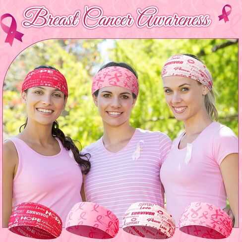 Janinka 16 Pcs Breast Cancer Awareness Headbands for Women Pink Ribbon Stretchy Headbands Hope Faith Sweat Wicking Elastic Wide Hair Wrap for Yoga Running Exercise Sports Workout Hairbands in Saudi Arabia