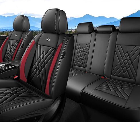أغطية مقاعد مجموعة كاملة تناسب مخصص لسيارة Toyota Rav4 2019-2025، واقفة 5 مقاعد تغطية كاملة غطاء مقعد جلد مقاوم للماء للسيارة، وسادة مقعد السيارة غير قابلة للانزلاق (أسود وأحمر) in Kuwait