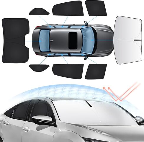 8 قطع RAV4 مظلة الشمس للزجاج الأمامي لسيارة Toyota RAV4 2019-2024 2025 كاملة أمامية وخلفية RAV4 مجموعة غطاء ظل النافذة الجانبية - قابلة للطي RAV4 واقي من الشمس كتل حماية من الأشعة فوق البنفسجية والحرارة تحافظ على برودة RAV4 باللون الأسود بالكامل in Saudi Arabia