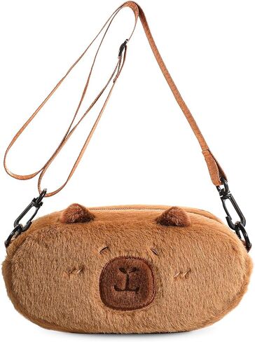 حقيبة كروس كابيبارا حقيبة هاتف قطيفة لطيفة، حقيبة صغيرة بسحاب منفوش مع حزام كتف منفوش قابل للتعديل هدايا للأطفال والنساء in Kuwait