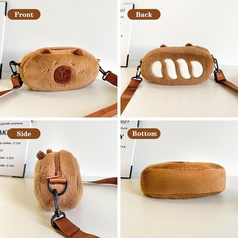 حقيبة كروس كابيبارا حقيبة هاتف قطيفة لطيفة، حقيبة صغيرة بسحاب منفوش مع حزام كتف منفوش قابل للتعديل هدايا للأطفال والنساء in Kuwait