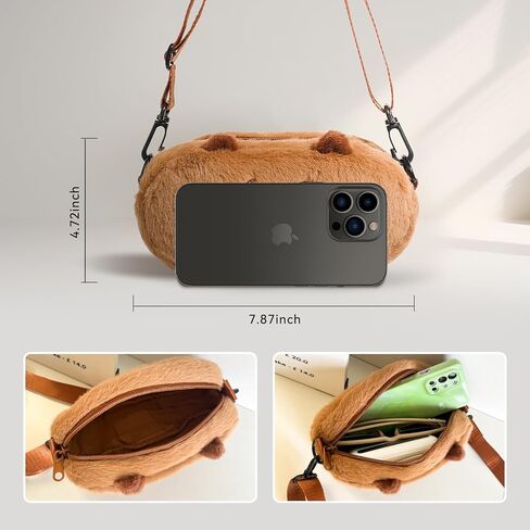 حقيبة كروس كابيبارا حقيبة هاتف قطيفة لطيفة، حقيبة صغيرة بسحاب منفوش مع حزام كتف منفوش قابل للتعديل هدايا للأطفال والنساء in Kuwait