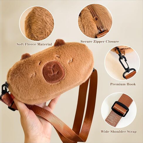 حقيبة كروس كابيبارا حقيبة هاتف قطيفة لطيفة، حقيبة صغيرة بسحاب منفوش مع حزام كتف منفوش قابل للتعديل هدايا للأطفال والنساء in Kuwait