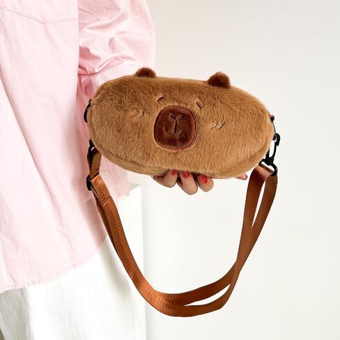 حقيبة كروس كابيبارا حقيبة هاتف قطيفة لطيفة، حقيبة صغيرة بسحاب منفوش مع حزام كتف منفوش قابل للتعديل هدايا للأطفال والنساء in Kuwait